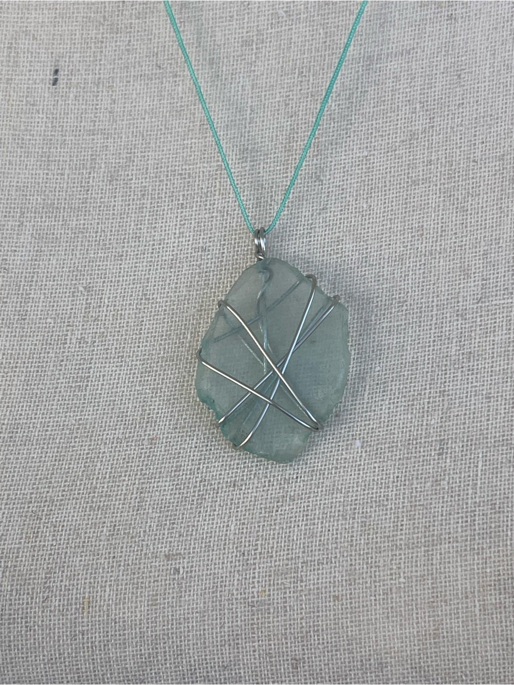 Sea Glass Necklace on Aqua Nylon Cord with Stainless Steel Hardware Handcrafted